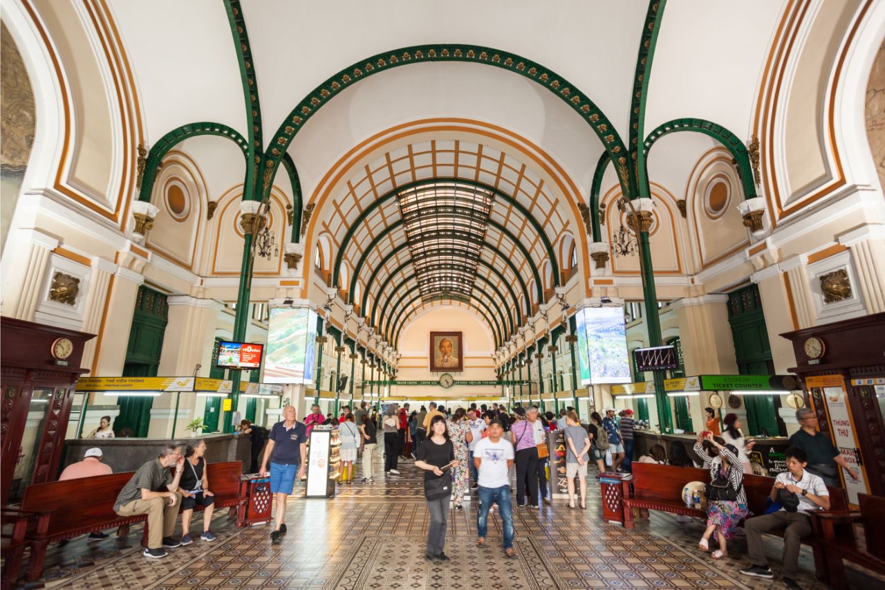 Inside Saigon Central Post Office in Ho Chi Minh City Vietnam