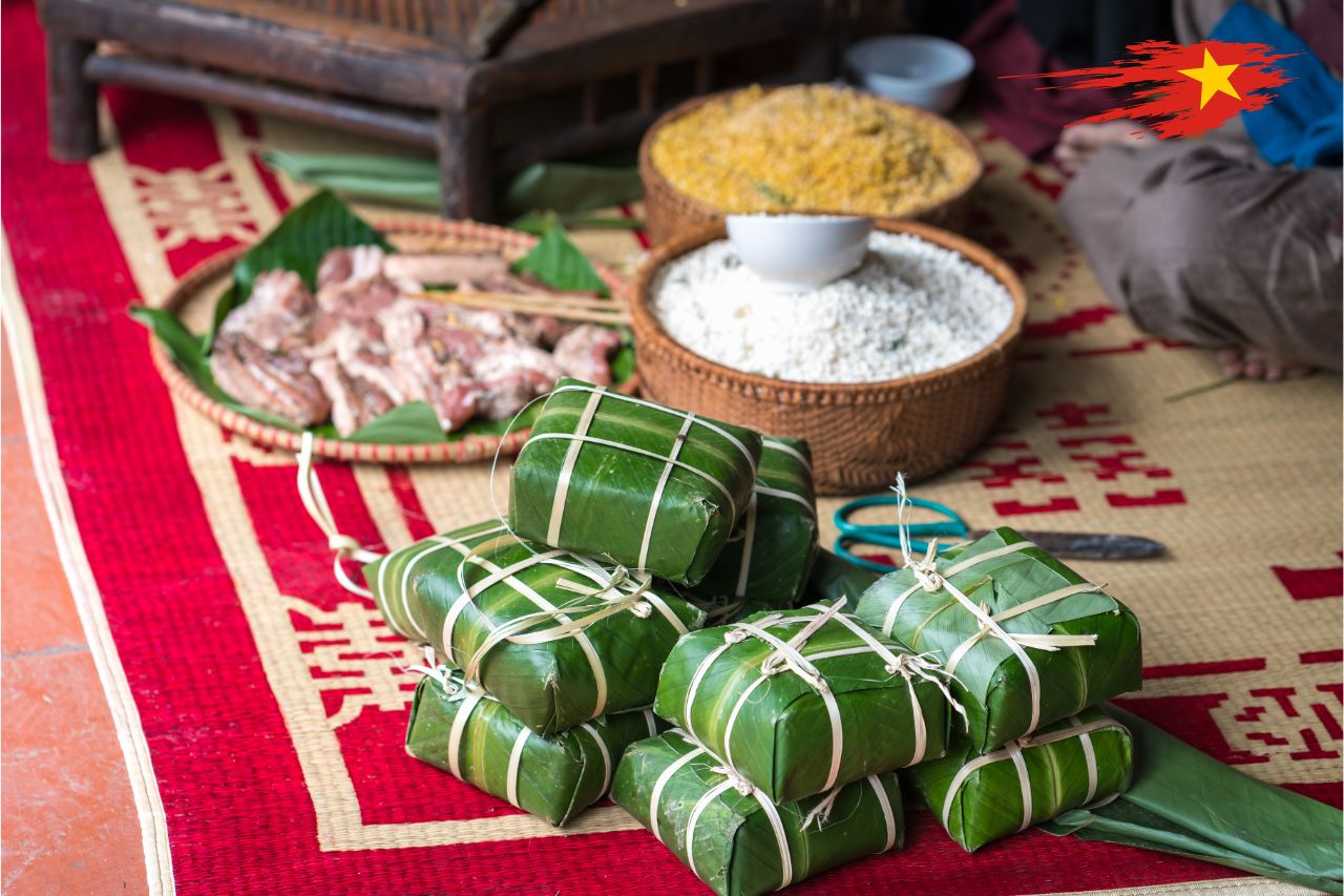 Banh Chung (Sticky Rice Cake) - Traditional Vietnamese food in Lunar New Year