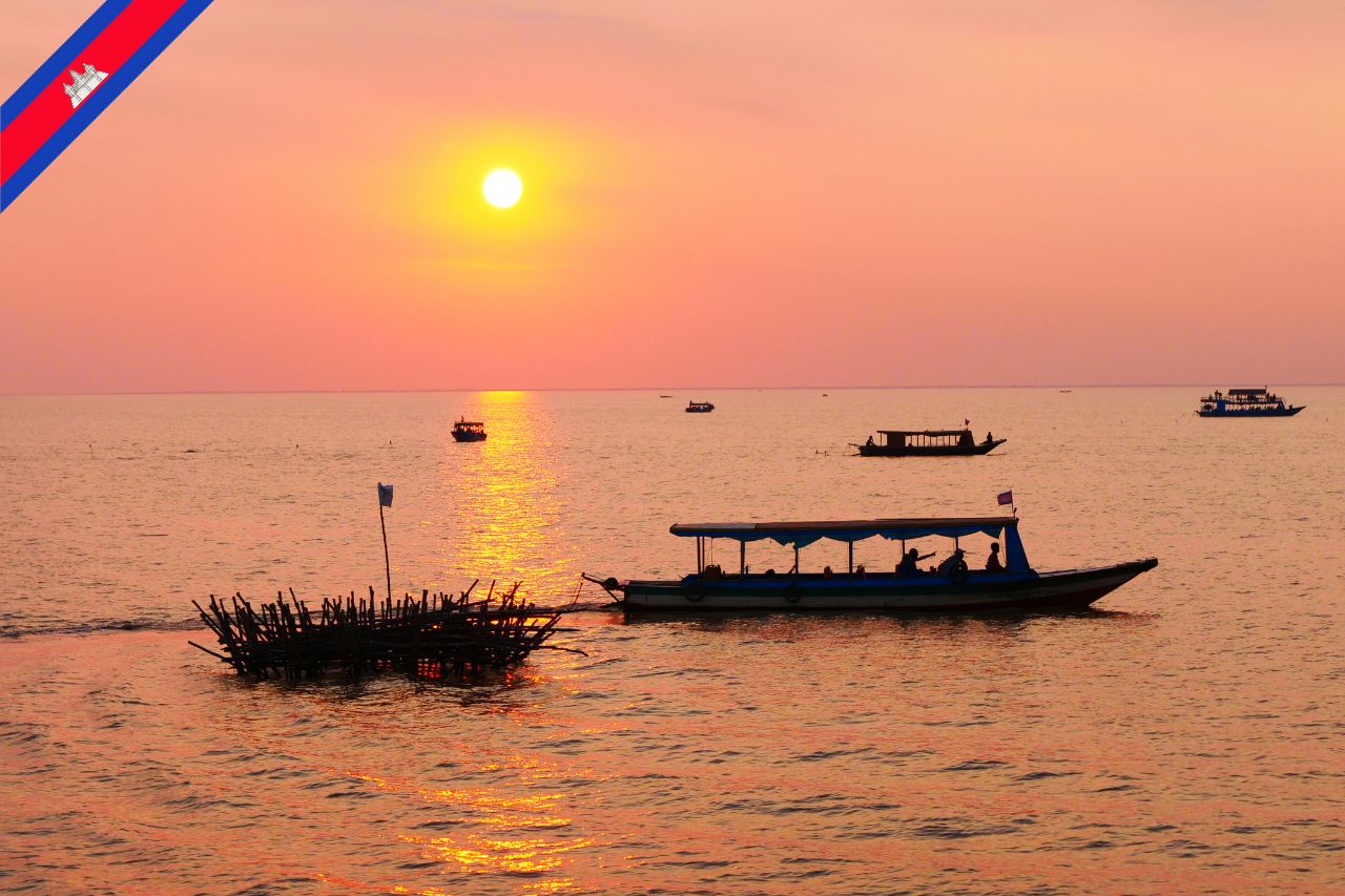 The Sunset on Tonle Sap Lake Cambodia