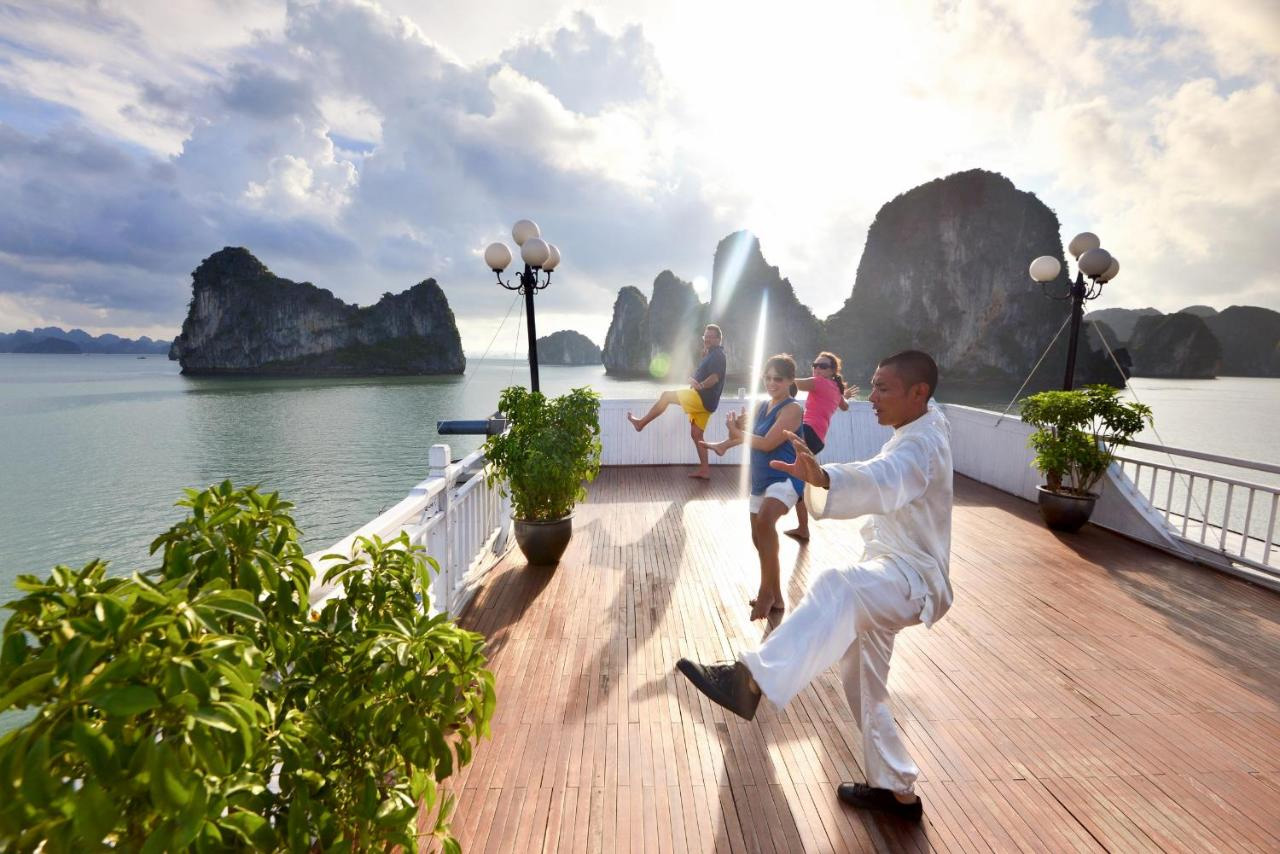 Learn Tai Chi on deck Halong Bay Vietnam