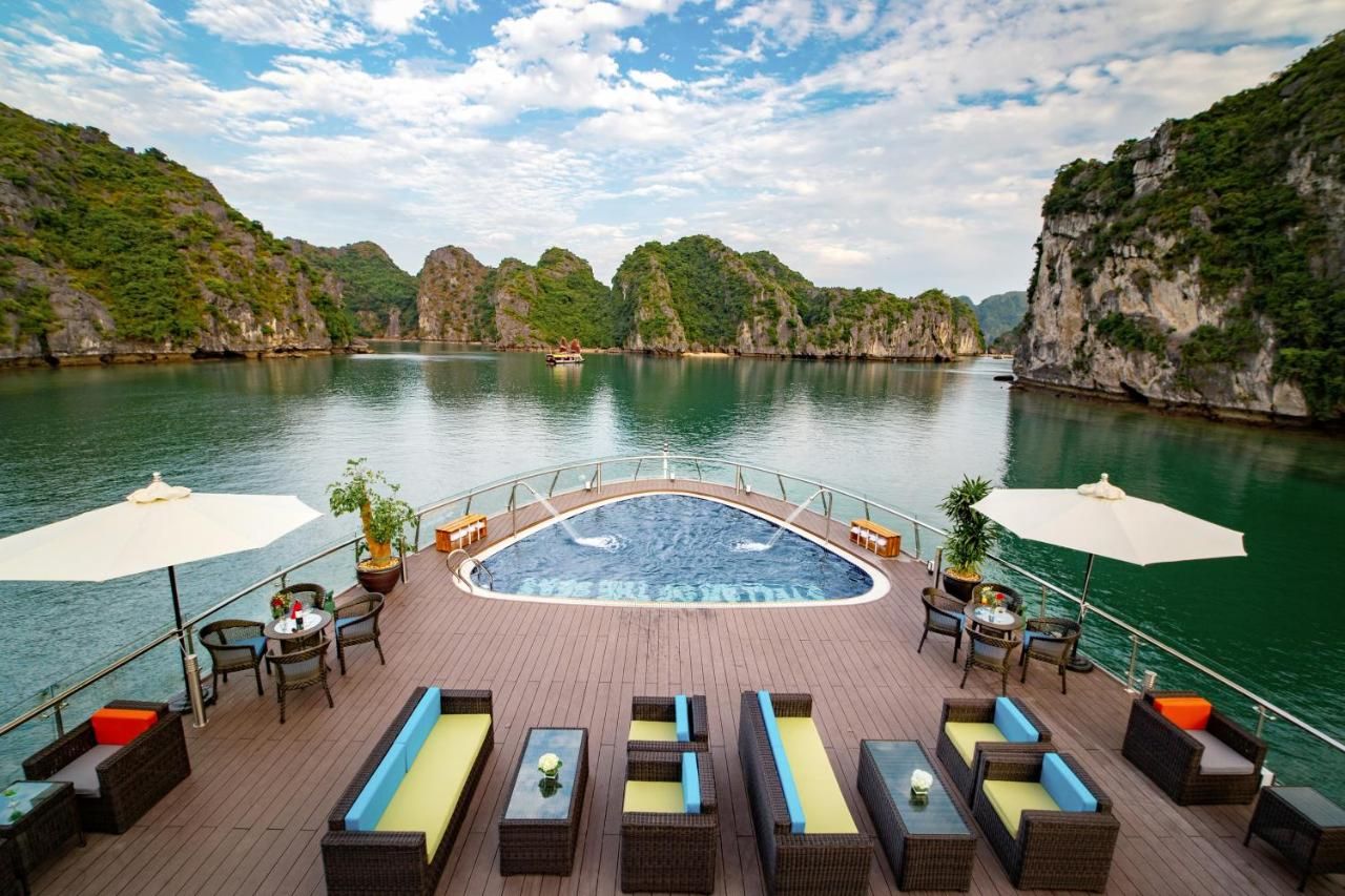 relaxing on the sundeck - halong bay cruise